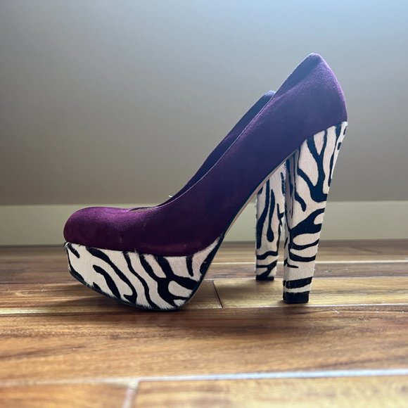 Kate & Mel Purple Suede and Zebra Platform Heel - Picture 2 of 5
